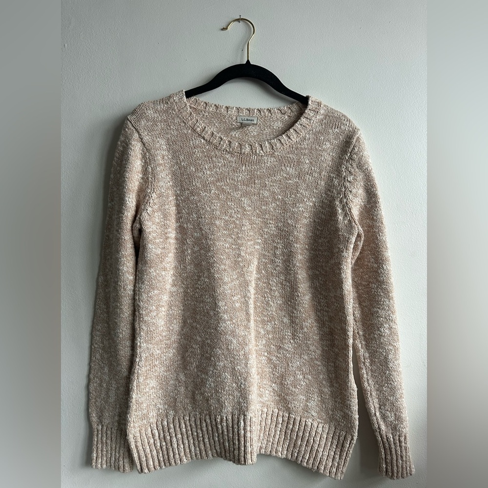 L.L. Bean Double L Cotton Knit Sweater Beige Cream Marl Size Small Reg